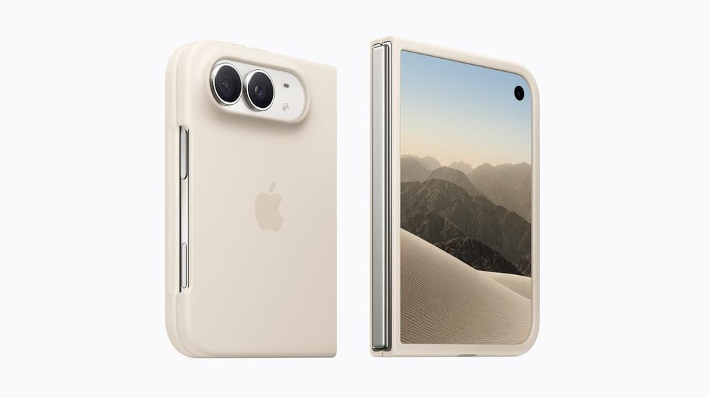 iPhone Duoにケース（サンド）を装着した様子